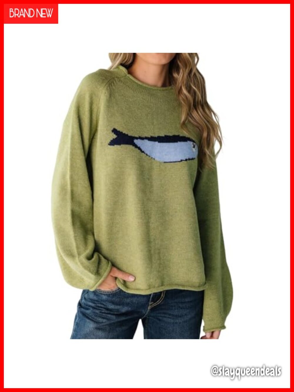 Women's Oversized Roll Neck Animal Graphic Sweater Long Sleeve Chunky Knit